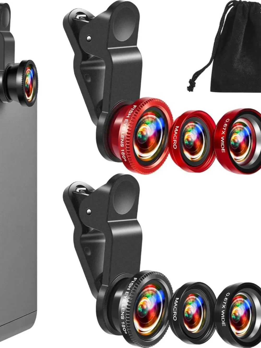 2 Pack 3-in-1 Camera Lens Kit: Fisheye, Macro, Wide Angle for Smartphones